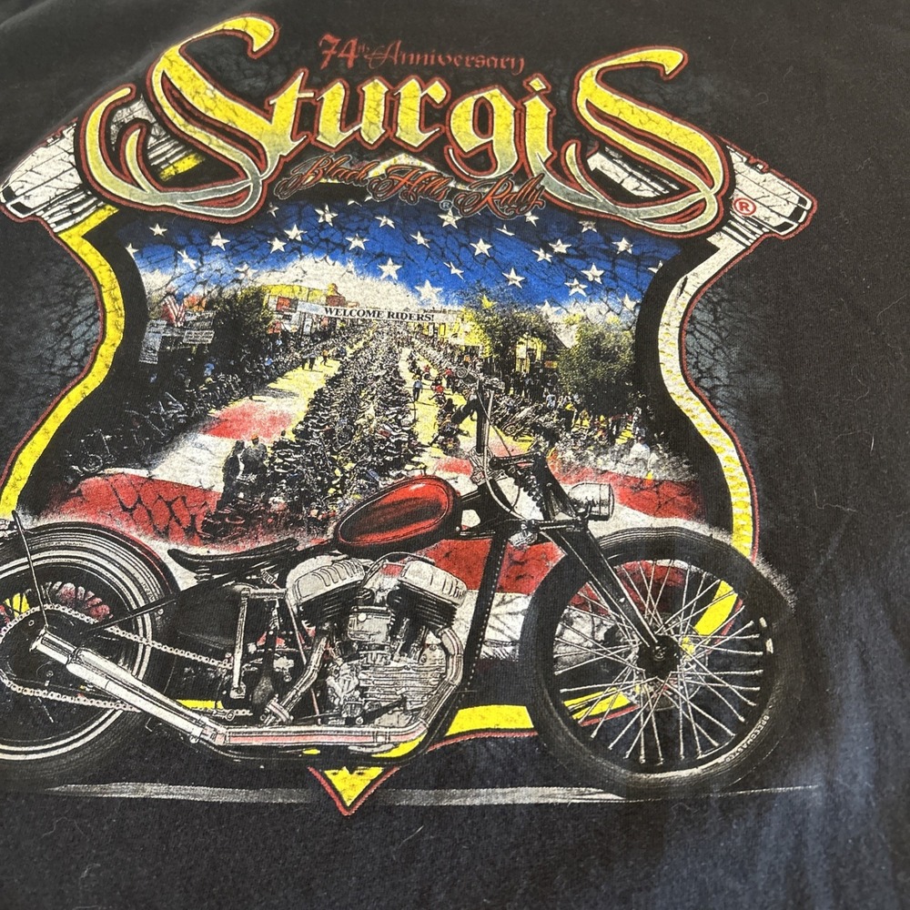 74th Sturgis Black Hills Motorcycle Rally T- Shirt Blackout Size L 2014 USA Made